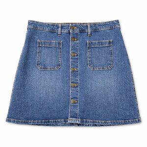 Gap Womens Blue Jean Skirt Size 16 Denim Two Pocket Front Button Up Midi Mini